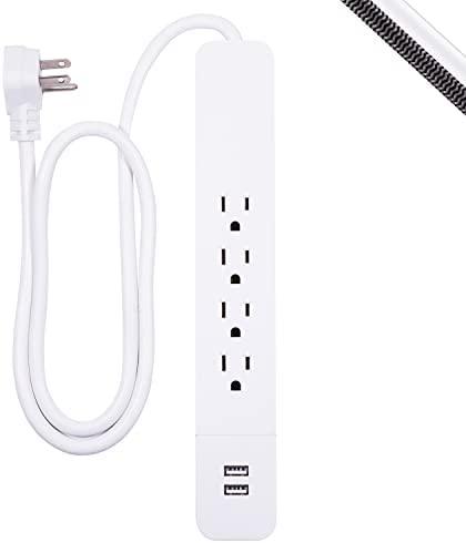 GE 4 Outlet Total 10W/2.1A 2 USB Surge Protector, 3 Ft Long Extension Cord