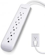 Philips 6-Outlet Surge Protector, 4 Ft Extension Cord, Power Strip, 720 Joules, Flat Plug