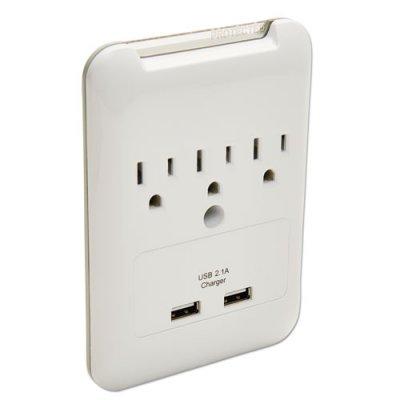 Innovera Wall Surge Protector, 3 Outlets/2 USB Charging Ports, 540 Joules, White