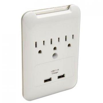 Innovera Wall Surge Protector, 3 Outlets/2 USB Charging Ports, 540 Joules, White