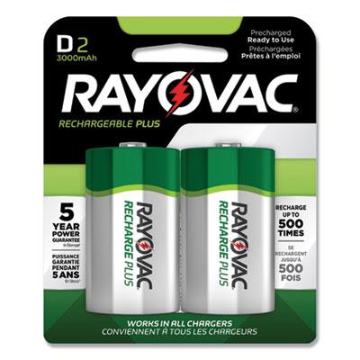 Rayovac Recharge Plus NiMH Batteries, D, 2/Pack
