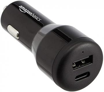 Amazon Basics USB-C (18W) with Power Delivery and USB-A (12W) Car Charger