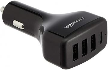 Amazon Basics USB-C (18W) with Power Delivery and 3 USB-A (12W) Car Charger