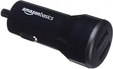 Amazon Basics Dual-Port USB Car Charger Adapter for Apple and Android Devices, 4.8 Amp, 24W, Black