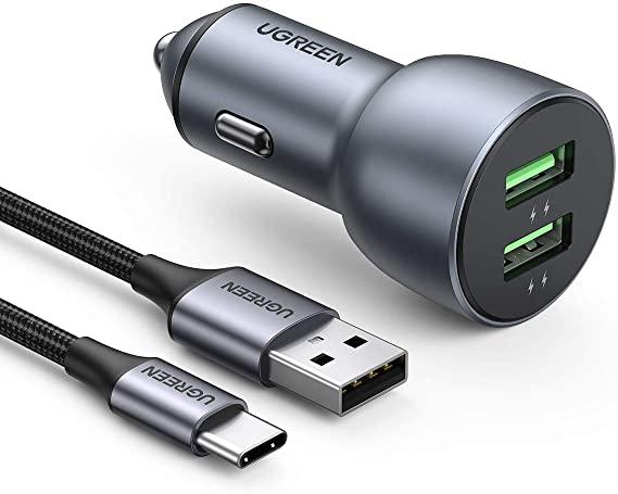 UGREEN 36W QC3.0 Car Charger with USB C Cable Dual USB Ports