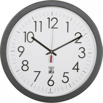 AbilityOne 6645016238823 SKILCRAFT Self-Set Wall Clock, 14.5" Overall Diameter, Black Case