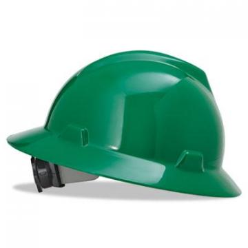 MSA V-Gard Full-Brim Hard Hats, Ratchet Suspension, Size 6 1/2 - 8, Green