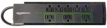 Amazon Basics 8-Outlet Power Strip Surge Protector, 4,500 Joule - 12-Foot Cord, Black/Green