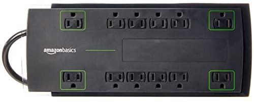 Amazon Basics 12-Outlet Power Strip Surge Protector | 4,320 Joule, 10-Foot Cord