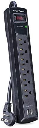 CyberPower CSP604U Professional Surge Protector, 6 Outlets, 2 USB Charge Ports, 4ft Power Cord