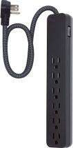 GE UltraPro 6 Outlet Surge Protector, 2 ft Designer Braided Extension Cord, Flat Plug