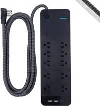 GE UltraPro 10 Outlet Surge Protector, USB-C Charging, 8 ft Designer Braided Cord