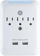 GE Pro 3-Outlet Extender with 2 USB Ports, Surge Protector, Charging Station Wall Tap