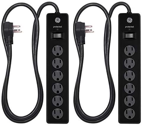 GE 6-Outlet Surge Protector, 2 Pack, 4 Ft Extension Cord, Power Strip