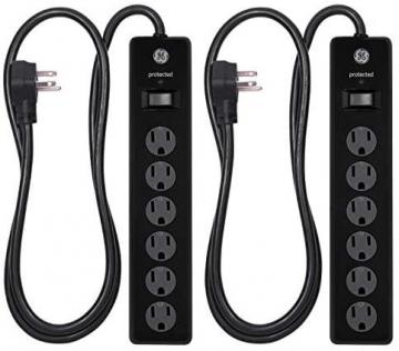 GE 6-Outlet Surge Protector, 2 Pack, 4 Ft Extension Cord, Power Strip
