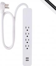 Ge GE, White, Pro 4 Outlet Power Strip Surge Protector, 3' Extension Cord