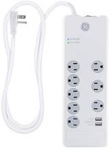 GE Pro 7-Outlet Surge Protector, 2 USB Ports, 4 Ft Power Cord, 3 Adapter Spaced Outlets