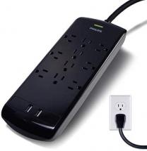 Philips 10-Outlet Surge Protector, 2 USB Ports, 6 Ft Extension Cord