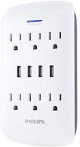 Philips 6-Outlet Extender with 4-USB Port Surge Protector, Charging Station