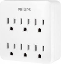 Philips 6-Outlet Extender Surge Protector, 3-Prong, Wall Adapter Plug, Space Saving Design