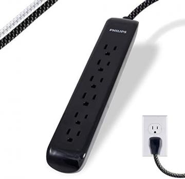 Philips 6 Outlet Surge Protector Power Strip, Designer Braided Power Cord, 10 Ft Power Cord