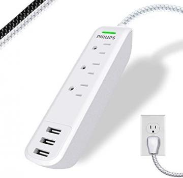 Philips Accessories 3 Outlet 3 USB Surge Protector Extension Cord, 10 Ft Extra-Long Power Cord