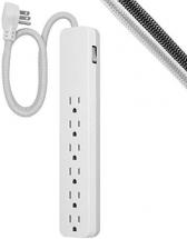 GE UltraPro 6-Outlet Surge Protector, 2 Ft Designer Braided Extension Cord