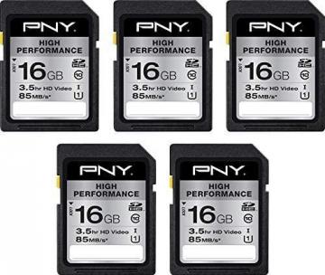 PNY 16GB High Performance Class 10 U1 SDHC Flash Memory Card 5-Pack