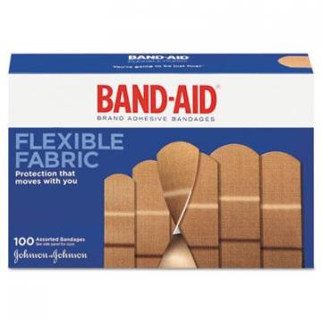 BAND-AID Flexible Fabric Adhesive Bandages, Assorted, 100/Box, 12 Box/Carton