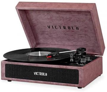 Victrola Parker Bluetooth Suitcase Record Player with 3-Speed Turntable, Lambskin Dusty Rose