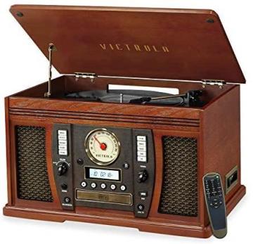 Victrola Aviator 8-in-1 Bluetooth Record Player & Multimedia Center with Stereo Speakers, Mahogany