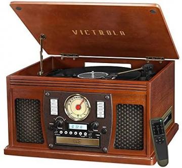 Victrola 8-in-1 Bluetooth Record Player & Multimedia Center, Built-in Stereo Speakers, Mahogany