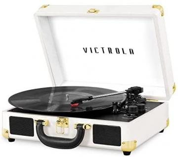 Victrola Vintage 3-Speed Bluetooth Portable Suitcase Record Player with Built-in Speakers, White
