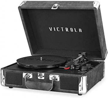 Victrola Vintage 3-Speed Bluetooth Portable Suitcase Record Player with Built-in Speakers, Gray