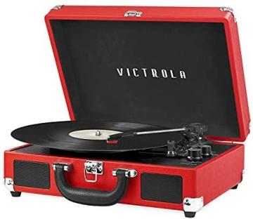 Victrola Vintage 3-Speed Bluetooth Portable Suitcase Record Player with Built-in Speakers, Red