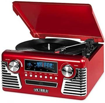 Victrola 50's Retro Bluetooth Record Player & Multimedia Center with Built-in Speakers, Red