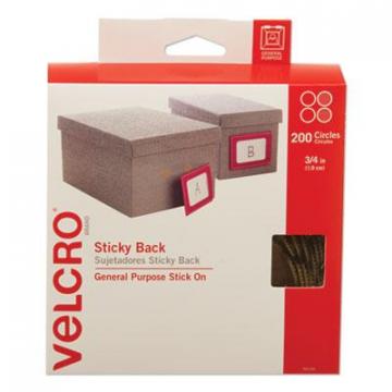 Velcro Sticky-Back Fasteners with Dispenser Box, Removable Adhesive, 0.75" dia, Beige, 200/Roll