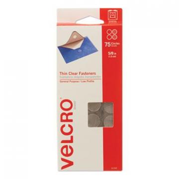 Velcro Sticky-Back Fasteners, Removable Adhesive, 0.63" dia, Clear, 75/Pack
