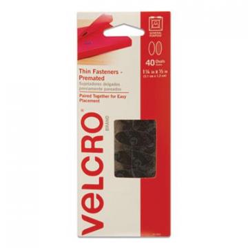 Velcro Wafer-Thin Hook and Loop Fasteners, 0.5" x 1.25", Black, 40/Pack