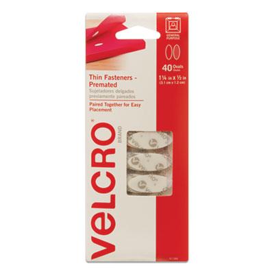 Velcro Wafer-Thin Hook and Loop Fasteners, 0.5" x 1.25", White, 40/Pack