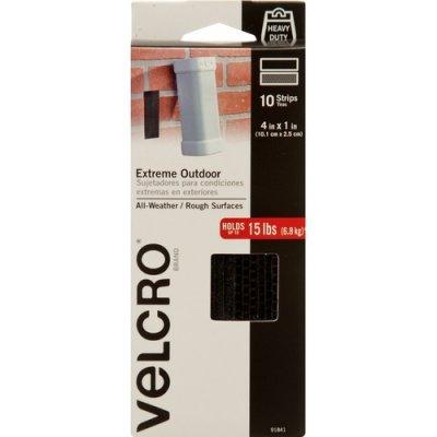 Velcro Brand Extreme Outdoor Fasteners, 4in x 1in Strips, Black, 10ct