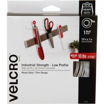 Velcro Brand Low Profile Industrial Strength Tape, 10ft x 1in Roll, White