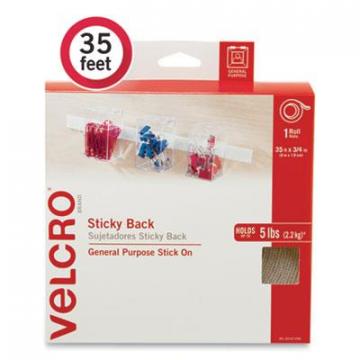 Velcro Brand Sticky-Back Fasteners, Removable Adhesive, 0.75" x 35 ft, White