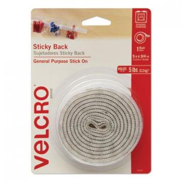 Velcro Sticky-Back Fasteners with Dispenser, Removable Adhesive, 0.75" x 5 ft, White