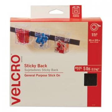 Velcro Sticky-Back Fasteners, Removable Adhesive, 0.75" x 30 ft, Black