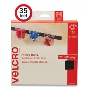 Velcro Sticky-Back Fasteners, Removable Adhesive, 0.75" x 35 ft, Black