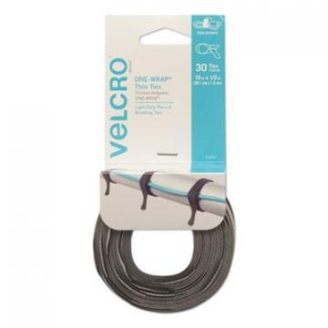 Velcro ONE-WRAP Pre-Cut Thin Ties, 0.5" x 15", Black/Gray, 30/Pack