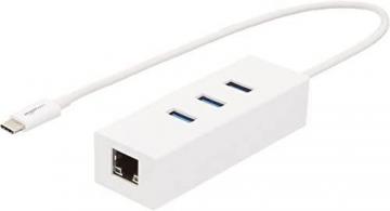Amazon Basics USB 3.1 Type-C to 3 Port USB Hub with Ethernet Adapter - White, 5-Pack