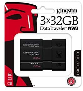 Kingston 32GB USB 3.0 Black DataTraveler 100 G3 3 Pack