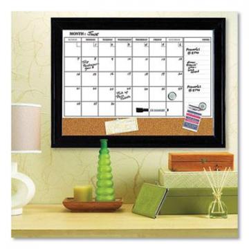 Quartet Magnetic Combination Dry Erase Calendar/Cork Board, 23 x 17, Espresso Steel Frame (814928)